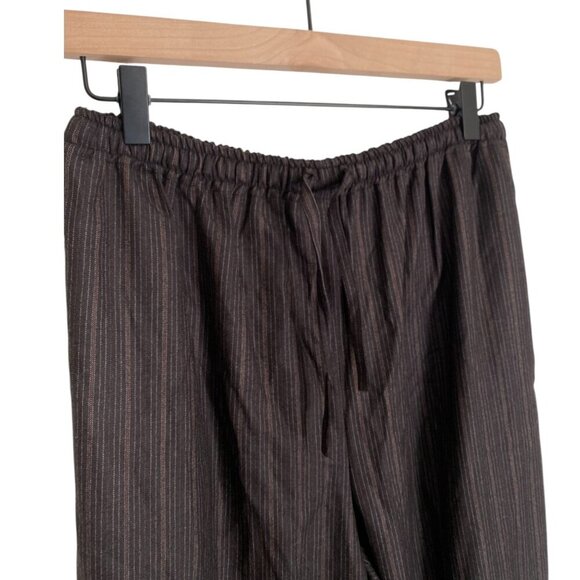 NWT Eskandar 100% Wool Wide Leg Drawstring Pinstripe Pants Trousers O Brown - Picture 4 of 6